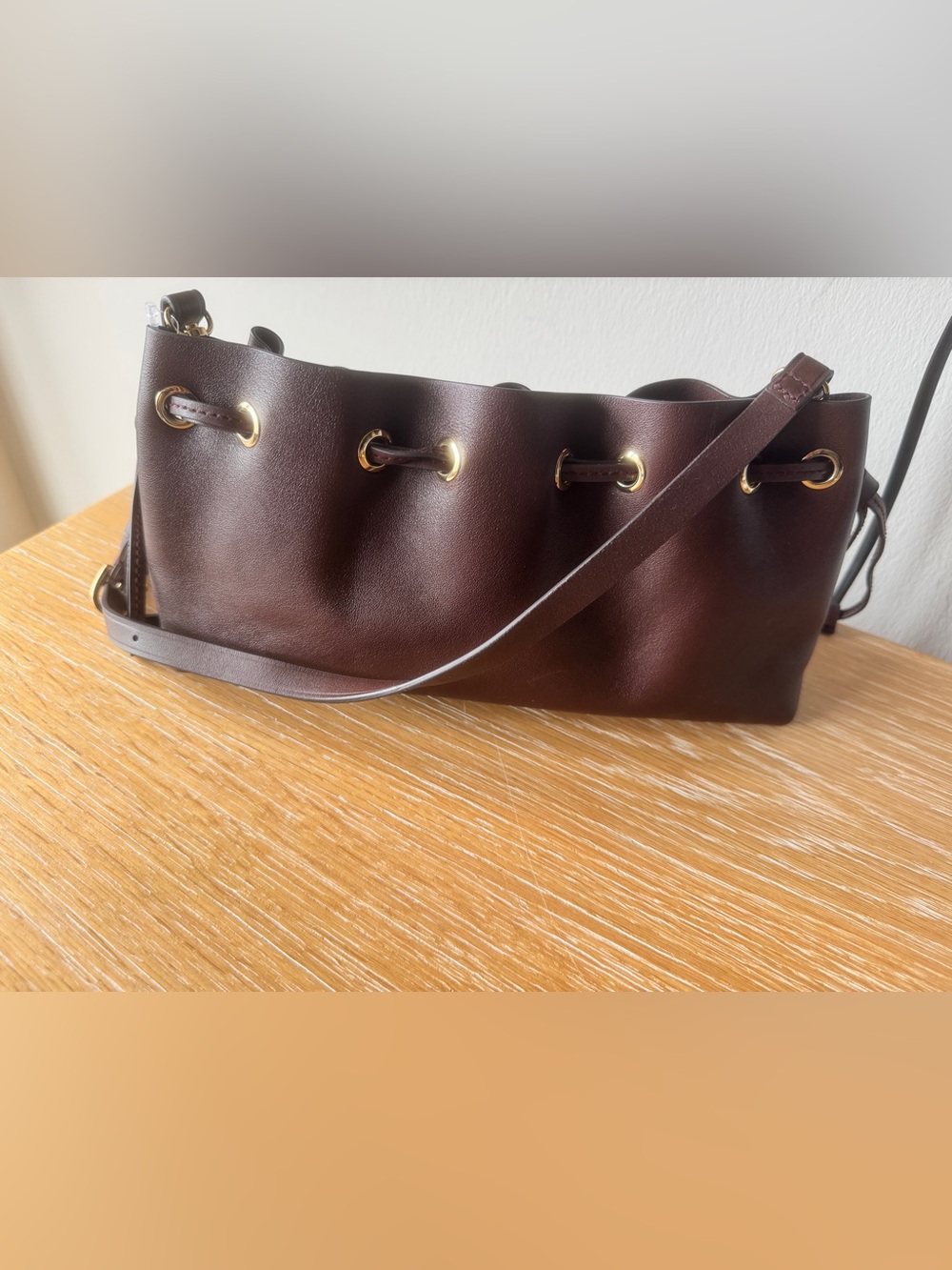 NWT MADEWELL Drawstring Clutch Mini Bag 100% Leather Chocolate Raisin NY176 - Picture 5 of 16